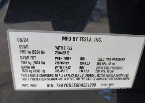 2024 Tesla Model Y Long Range Dual Motor All-Wheel Drive from USA, damaged, VIN 7SAYGDEE6RA321209